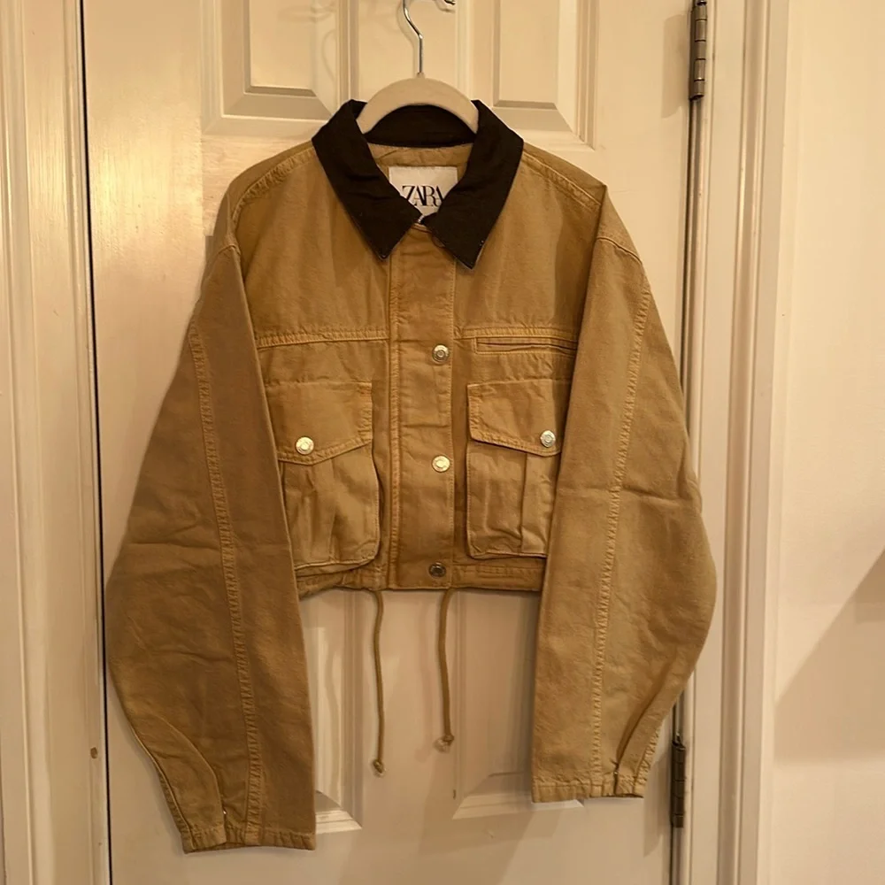 ZARA CONTRASTING COLLAR CROP JACKET XS 5520/071 BARN CHORE COAT FALL VIRAL - Picture 10 of 12